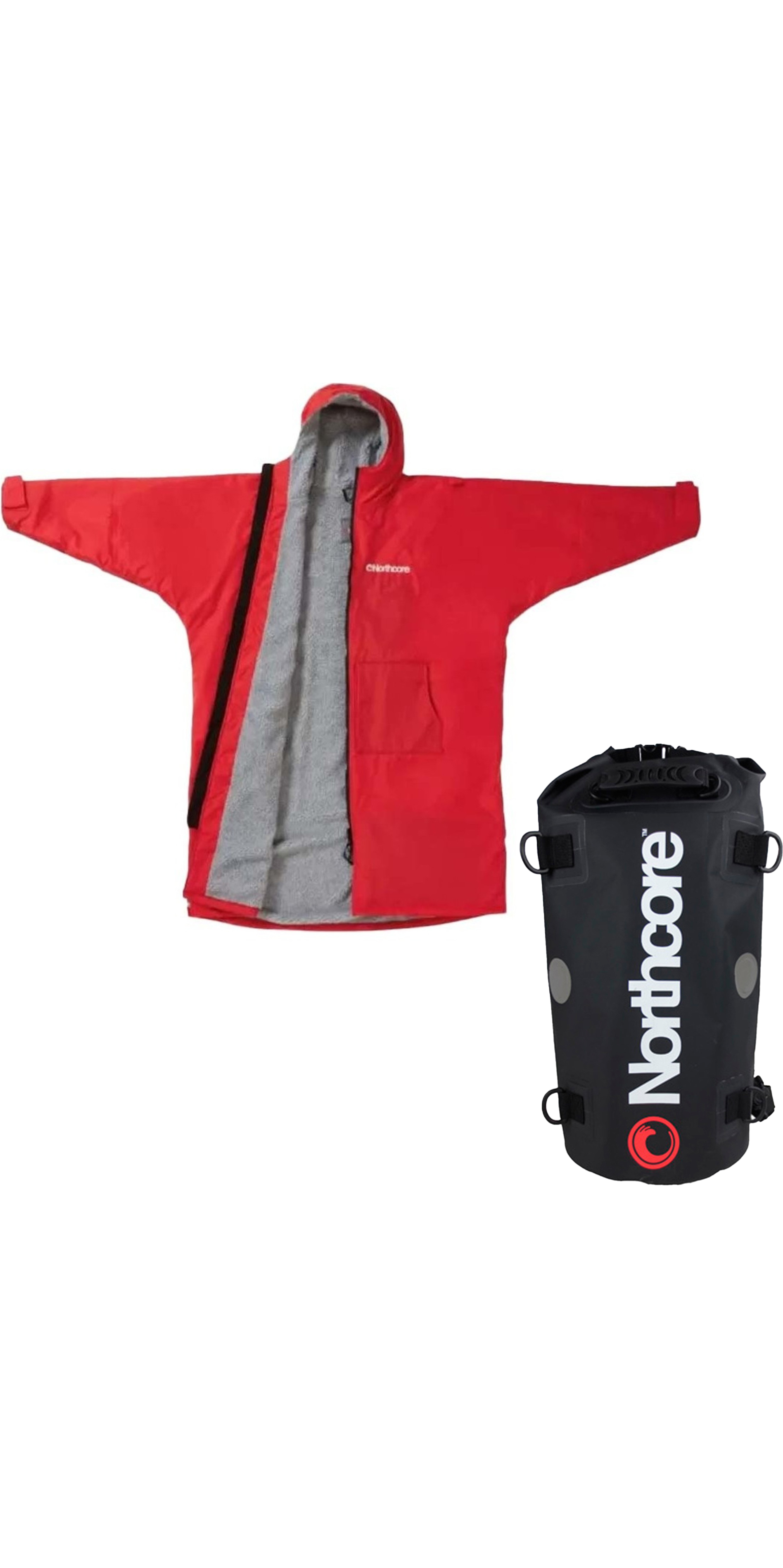 2025 Northcore Beach Basha Sport Long Sleeve Changing Robe & 40L Dry Bag Bundle NC2467 - Red / Black