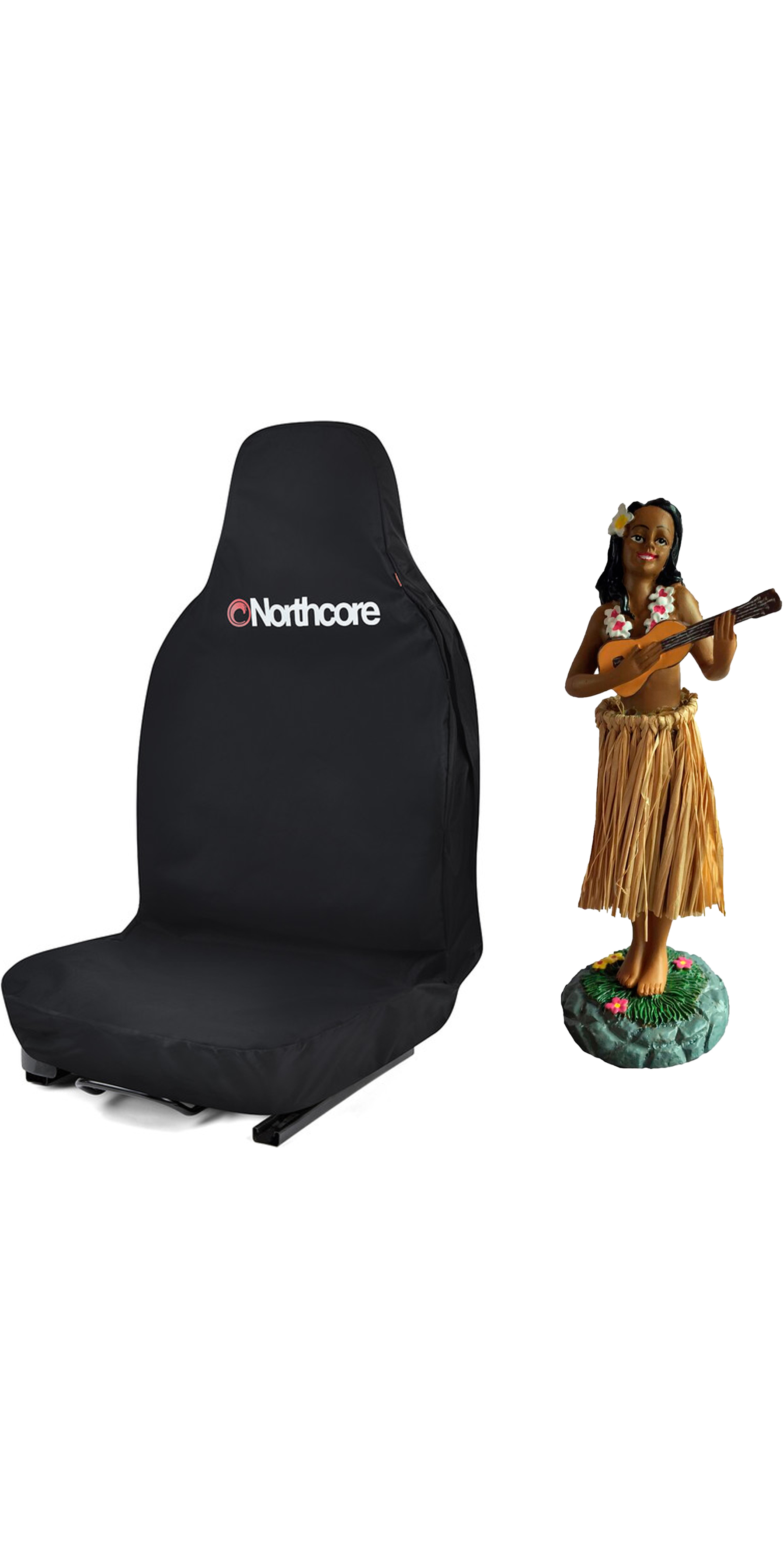 2025 Northcore Waterproof Car Seat Cover & Hawaiian Hula Dashboard Doll Bundle NCHW - Black